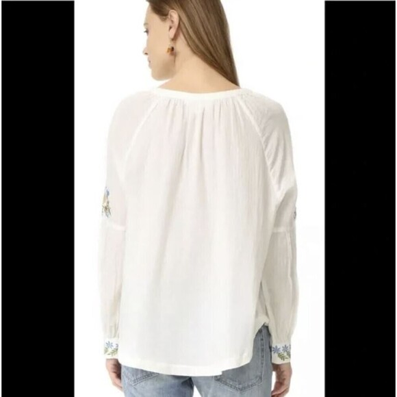 The Great. Floral Embroidered Sonnet Top Long Sleeve Blouse Off White Ivory Sz 0 - Picture 2 of 9